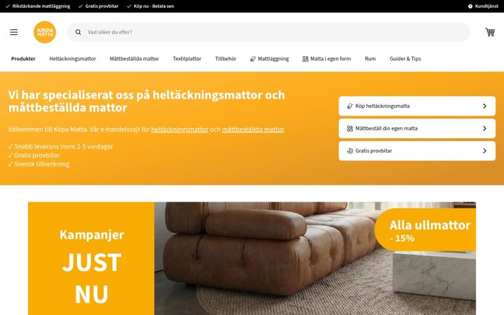 Screenshot of kopamatta.se