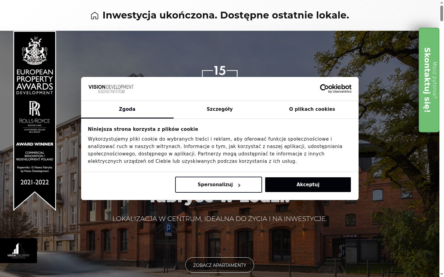 Zrzut ekranu banera zgody wyświetlanego przed jakąkolwiek interakcją
