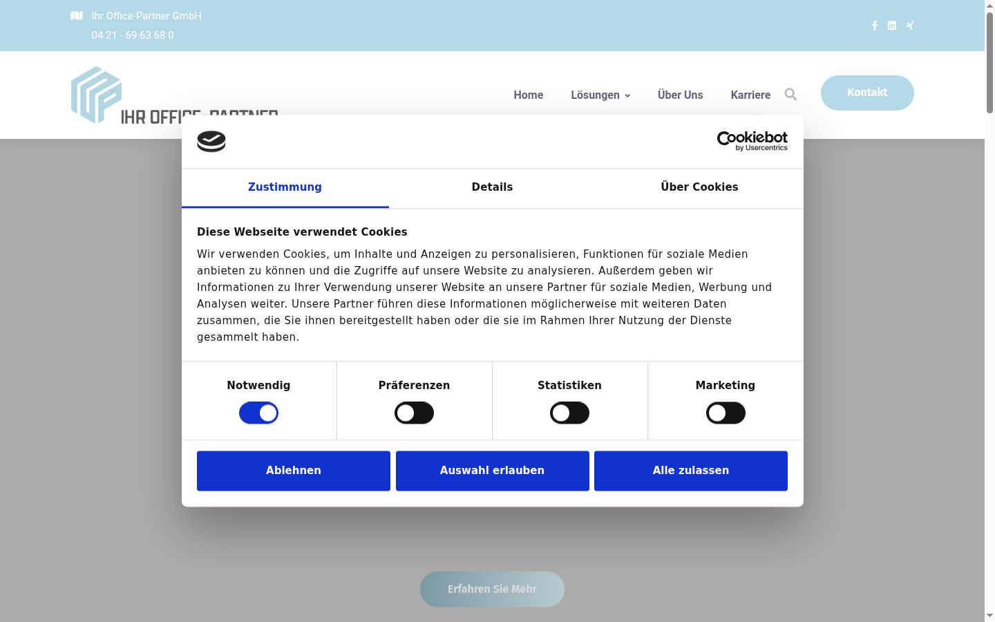Capture d'écran de la bannière de consentement affichée avant toute interaction