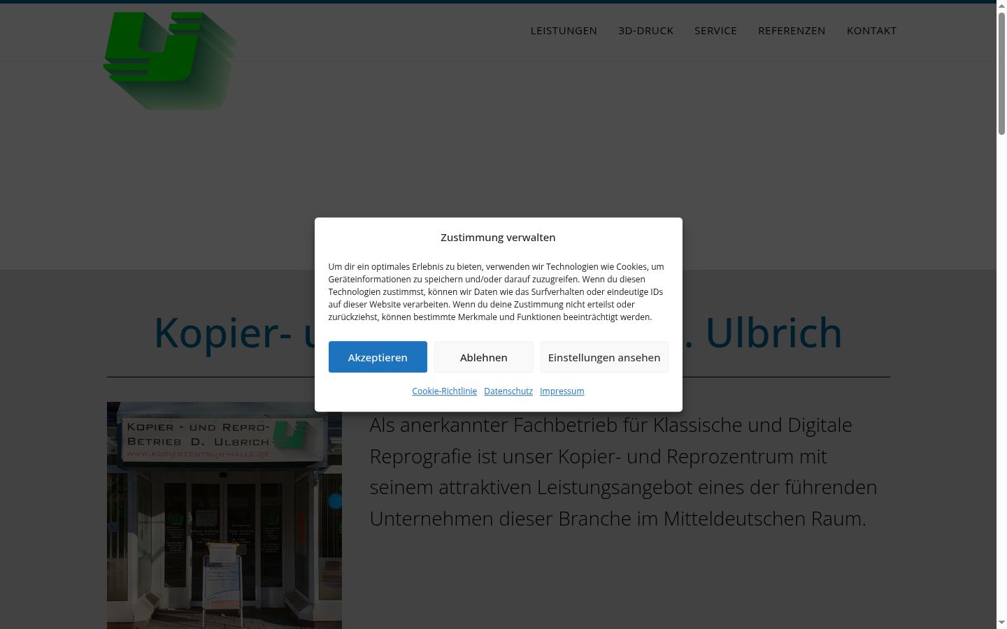Screenshot des Einwilligungsbanners vor jeglicher Interaktion