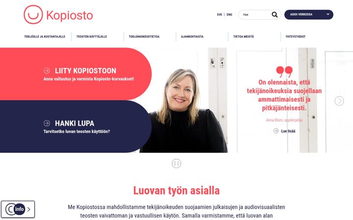 Screenshot of kopiosto.fi
