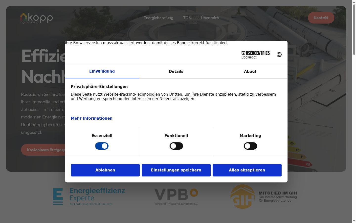 Képernyőkép a bármilyen interakció előtt megjelenő hozzájárulási bannerről