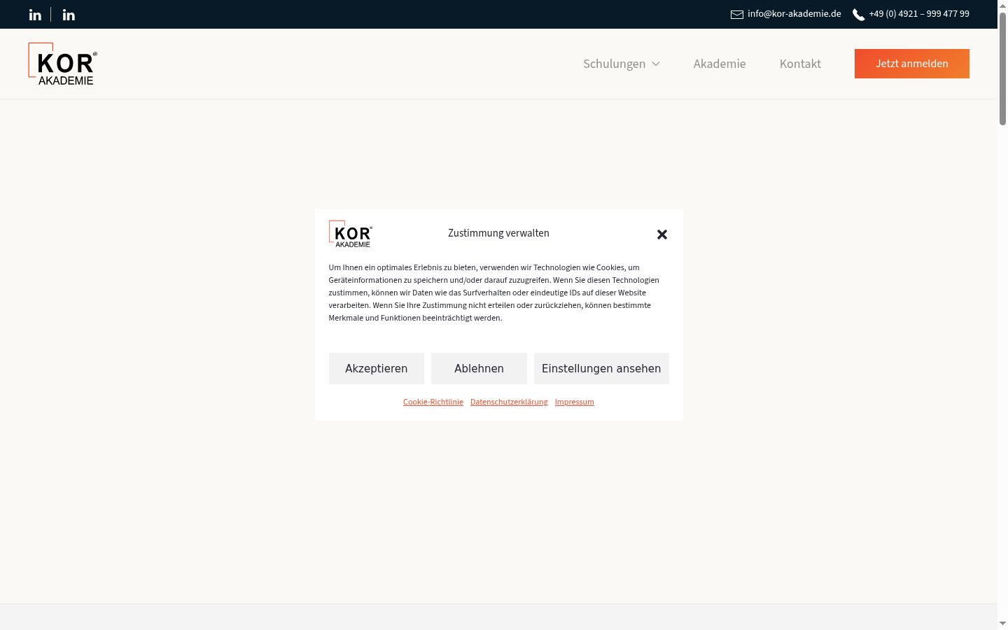 Captura de ecrã do banner de consentimento apresentado antes de qualquer interação