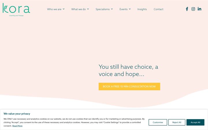 Screenshot of koracoachingandtherapy.co.uk