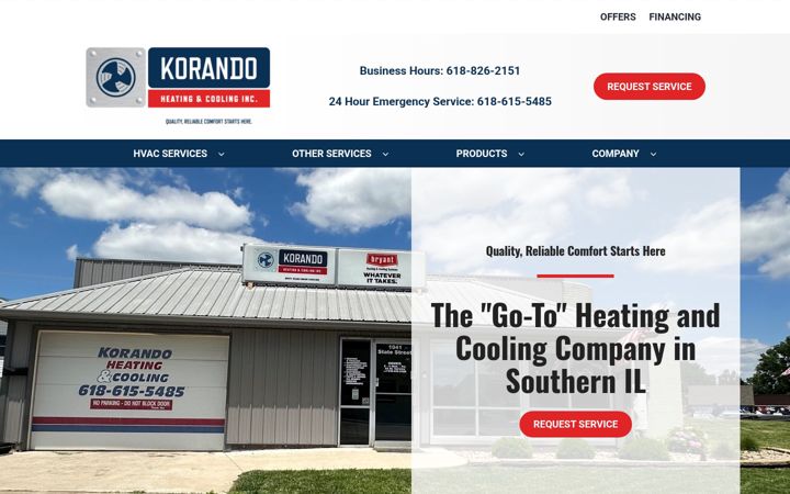 Screenshot του korandoheatingandcooling.com