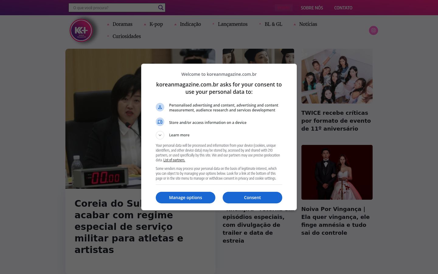 Snímka obrazovky banera súhlasu zobrazeného pred akoukoľvek interakciou