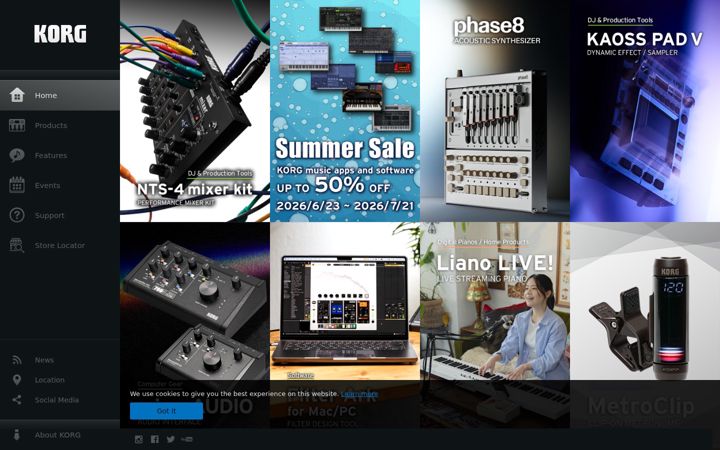 Screenshot του korg.com