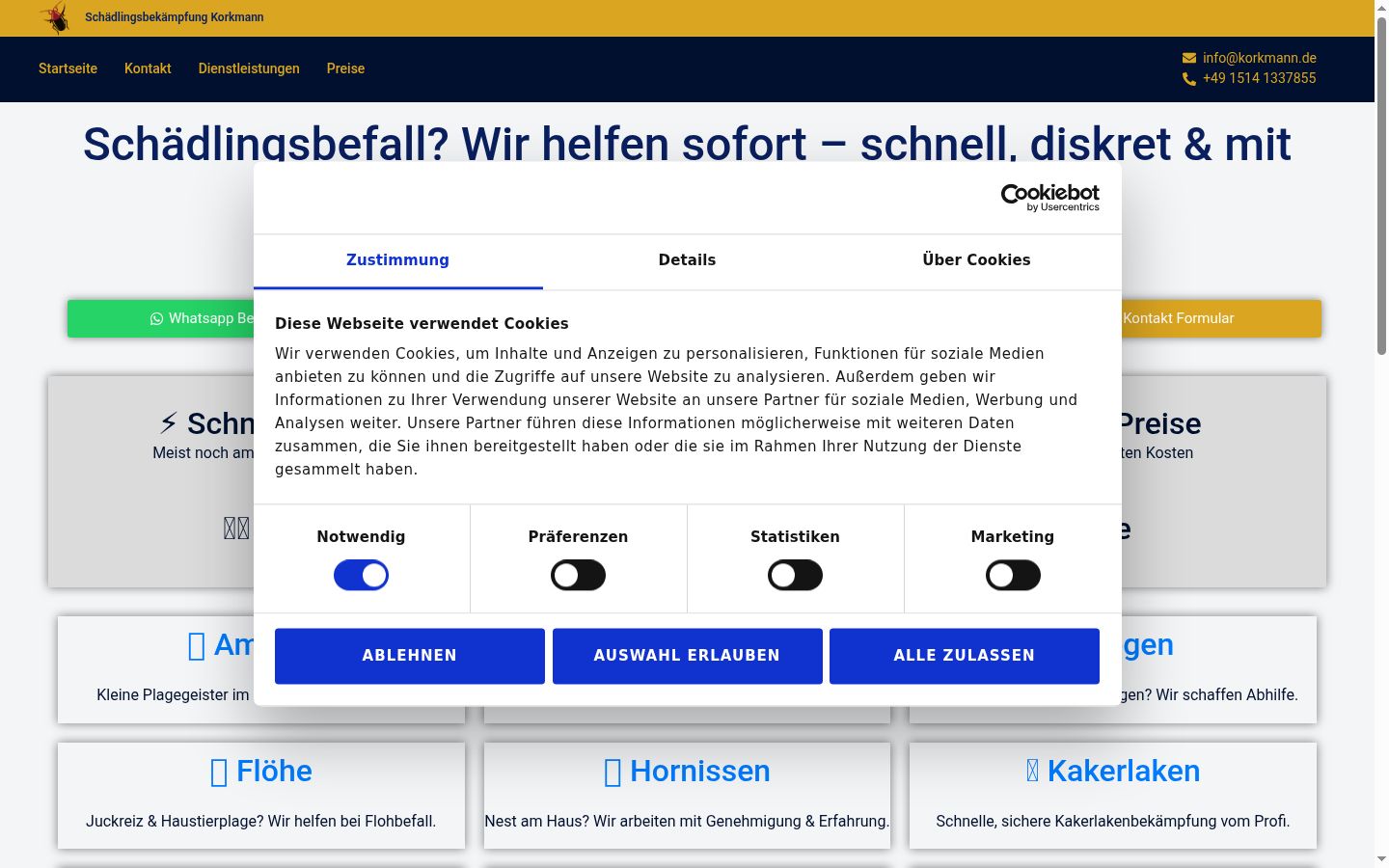 Screenshot des Einwilligungsbanners vor jeglicher Interaktion