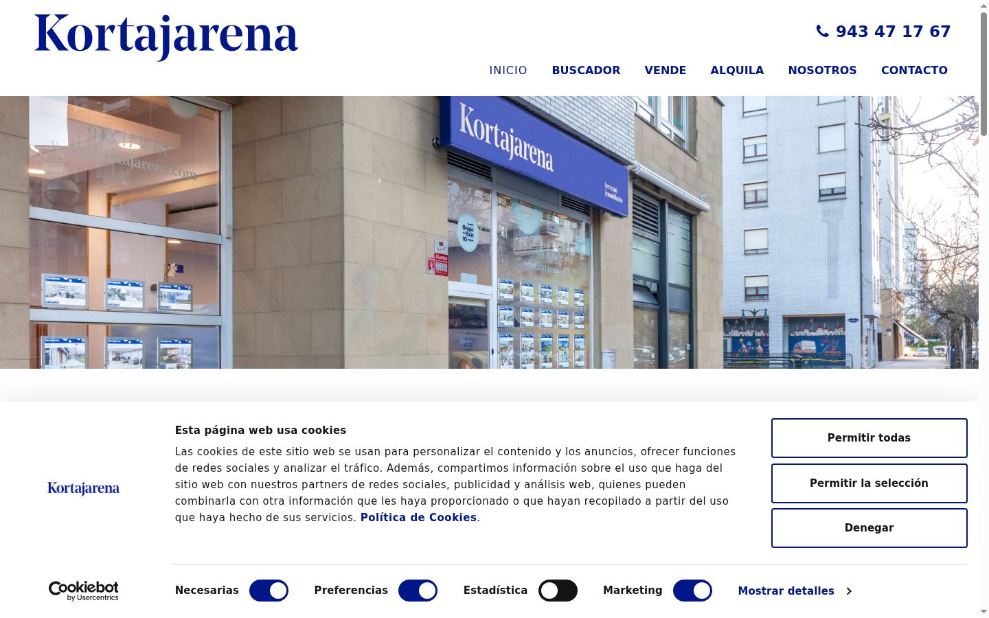 Captura de pantalla del banner de consentimiento mostrado antes de cualquier interacción