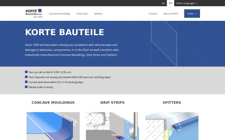 Screenshot of korte-profiles.com