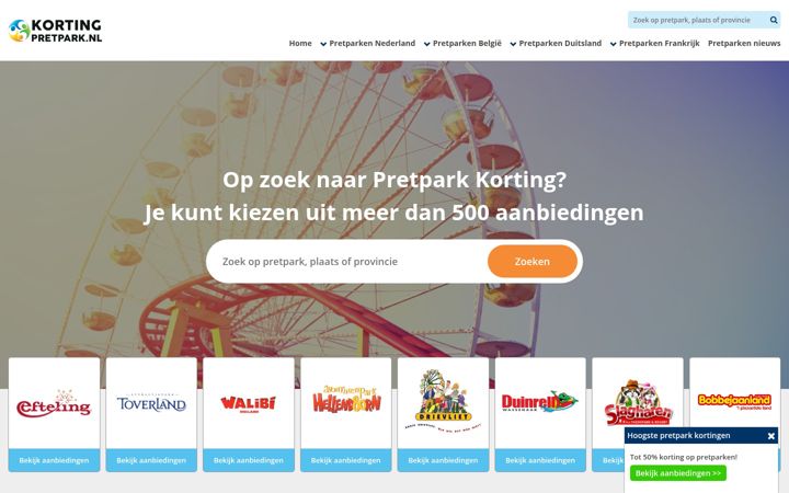 Screenshot of kortingpretpark.nl