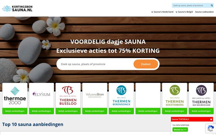 Screenshot of kortingsbonsauna.nl