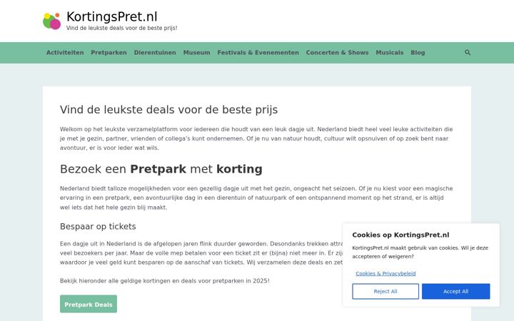 Screenshot of kortingspret.nl