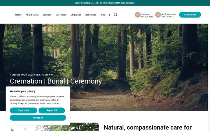 Screenshot of korucremation.com