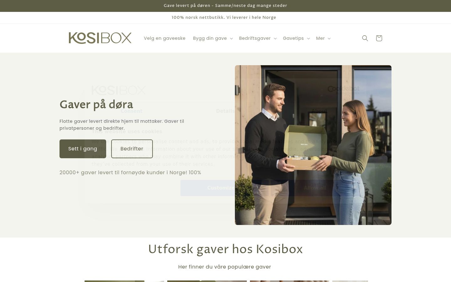 Skærmbillede af samtykkebanneret, som det blev vist før nogen interaktion