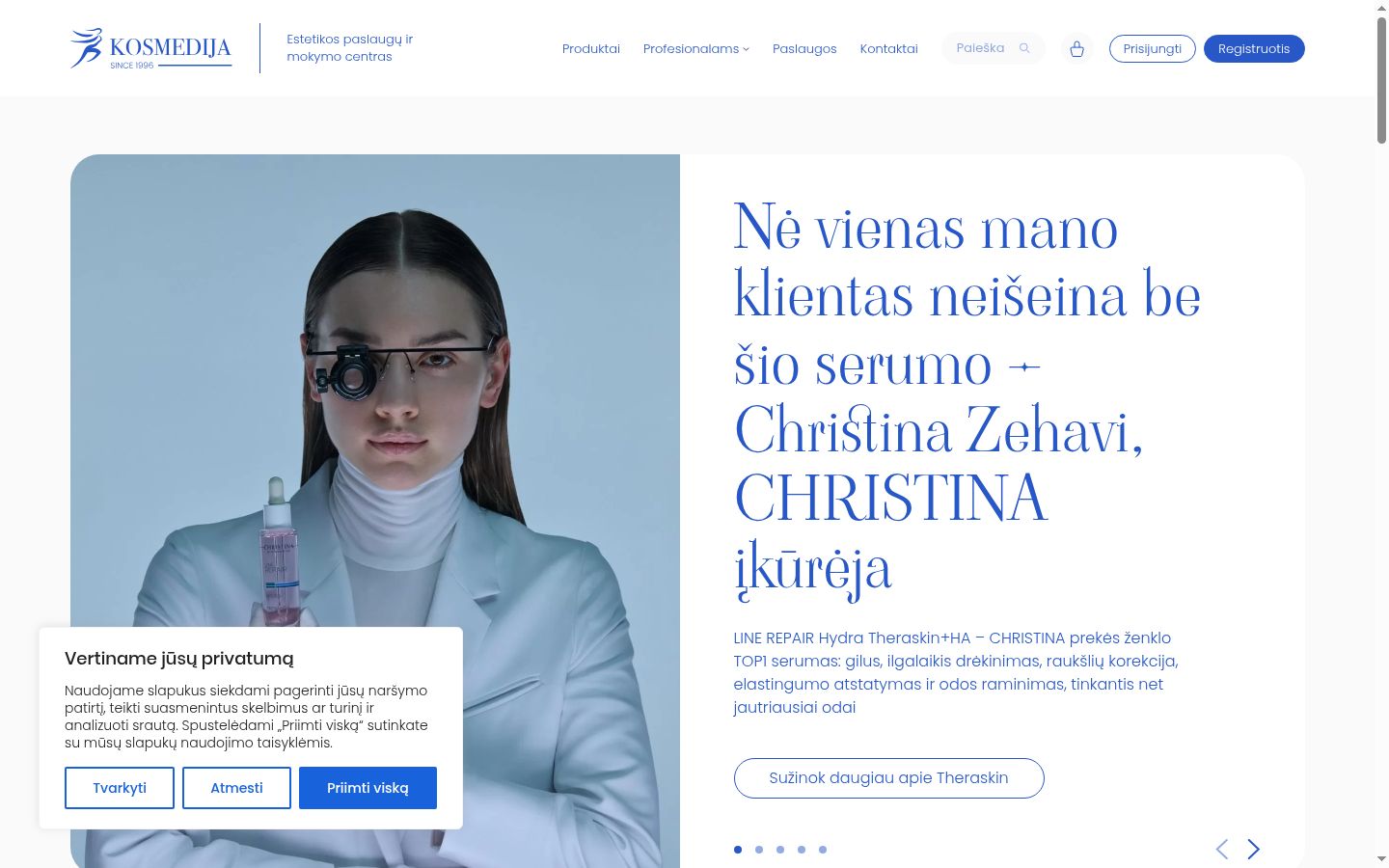 Sutikimo reklamjuostės, rodytos prieš bet kokią sąveiką, ekrano kopija