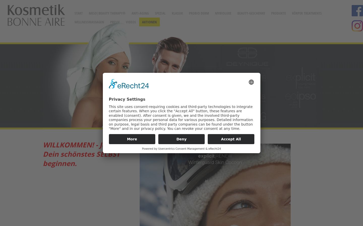 Screenshot des Einwilligungsbanners vor jeglicher Interaktion