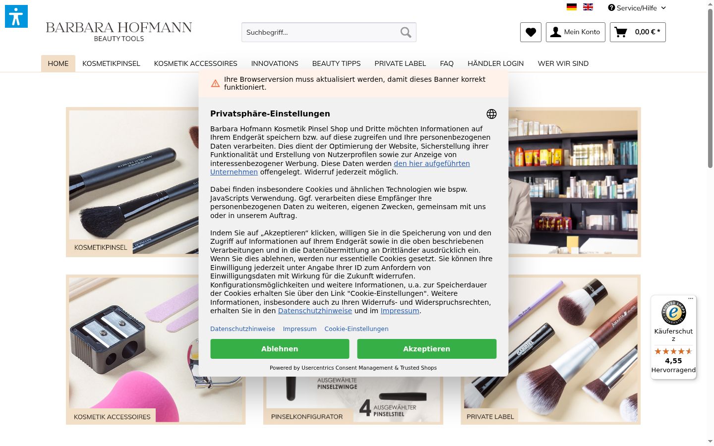 Skærmbillede af samtykkebanneret, som det blev vist før nogen interaktion