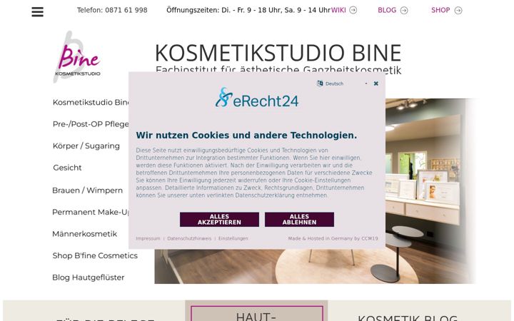 Screenshot of kosmetikstudio-bine.com