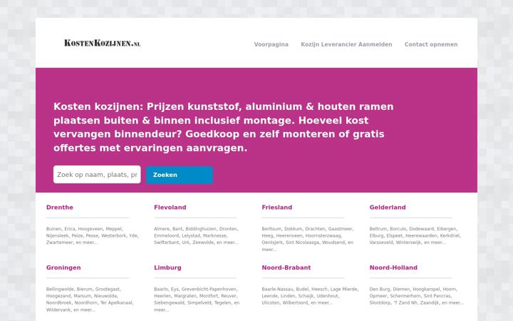 Screenshot of kostenkozijnen.nl