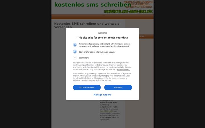 Screenshot of kostenlos-sms-160.de