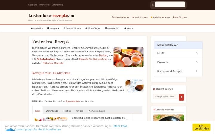 Screenshot of kostenlose-rezepte.eu