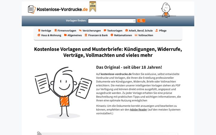 Screenshot of kostenlose-vordrucke.de