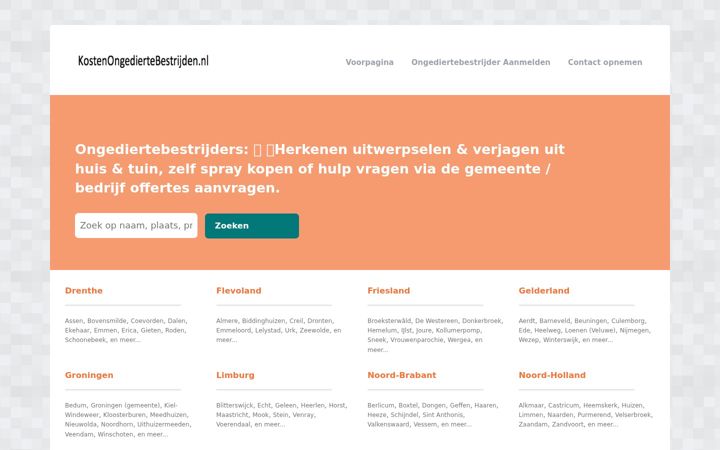 Screenshot of kostenongediertebestrijden.nl