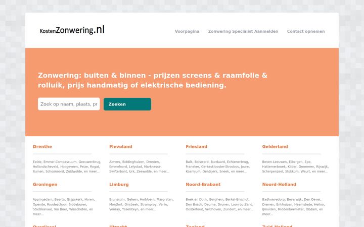 Screenshot of kostenzonwering.nl