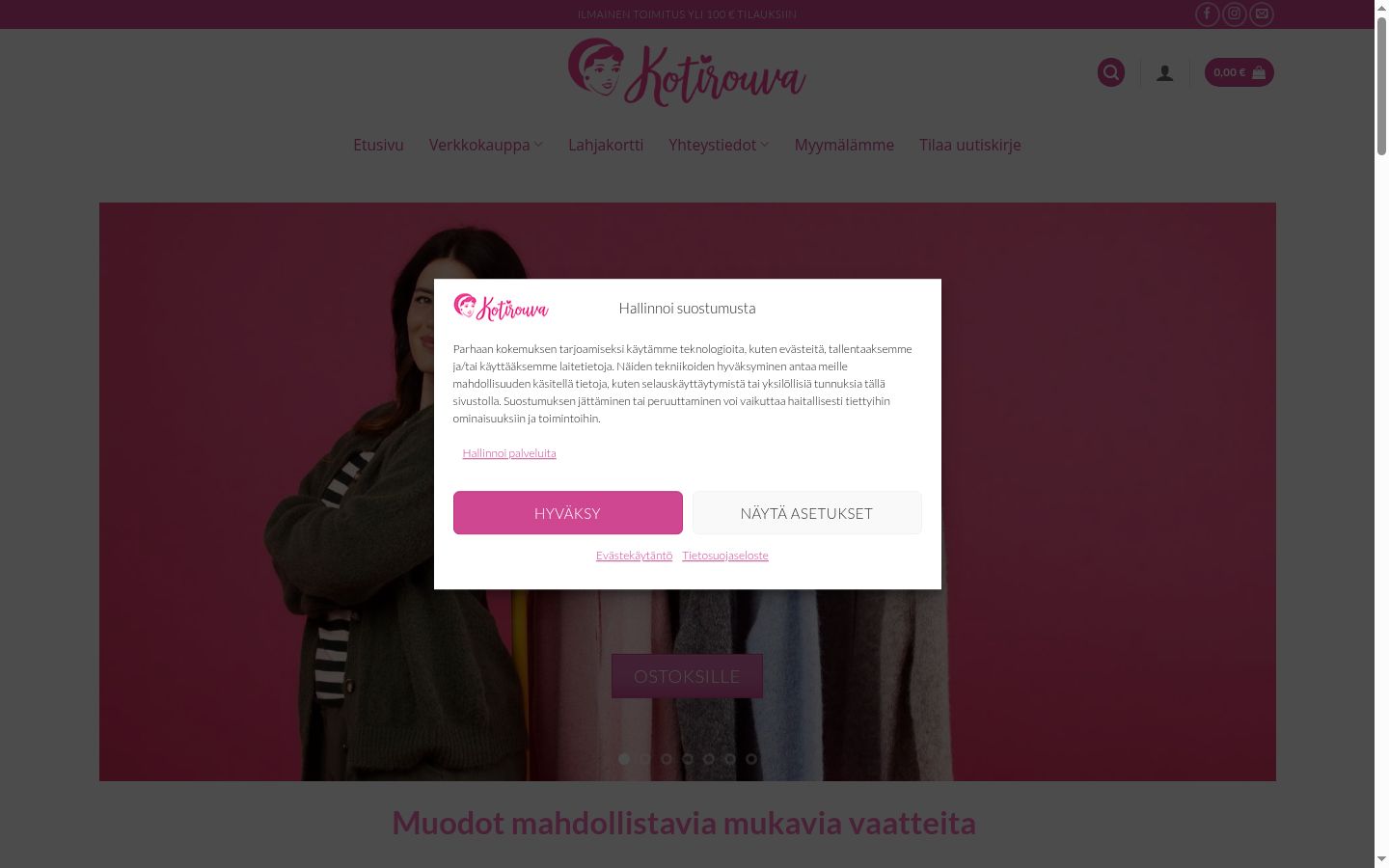 Ekrānuzņēmums ar piekrišanas baneri, kas tika rādīts pirms jebkādas mijiedarbības