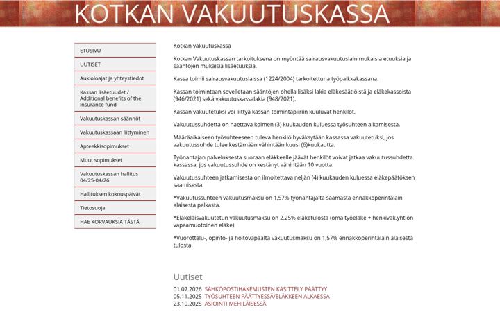 Screenshot of kotkanvakuutuskassa.fi
