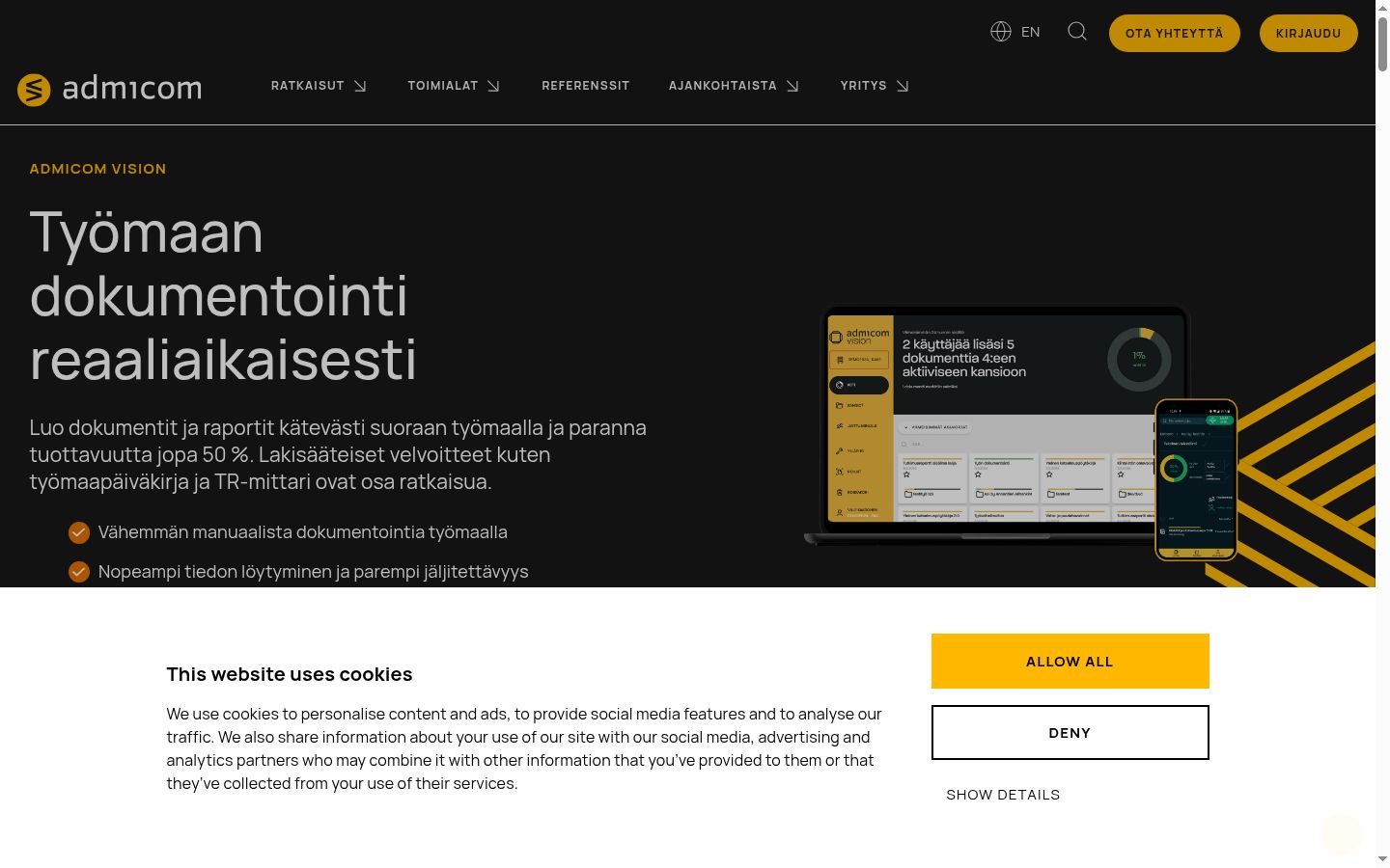 Captura de ecrã do banner de consentimento apresentado antes de qualquer interação