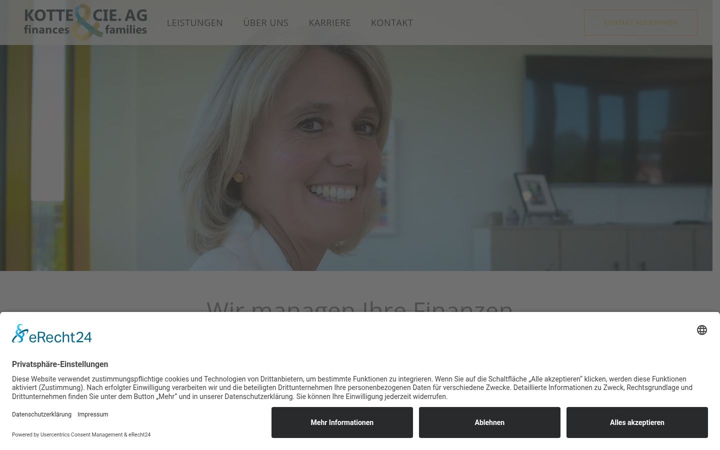 Screenshot des Einwilligungsbanners vor jeglicher Interaktion