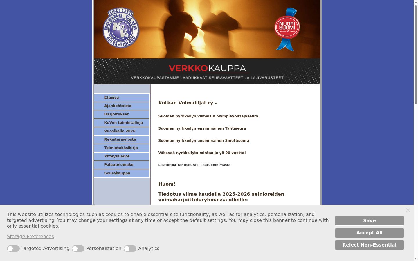 Kuvakaappaus suostumusbannerista, joka näytettiin ennen mitään vuorovaikutusta