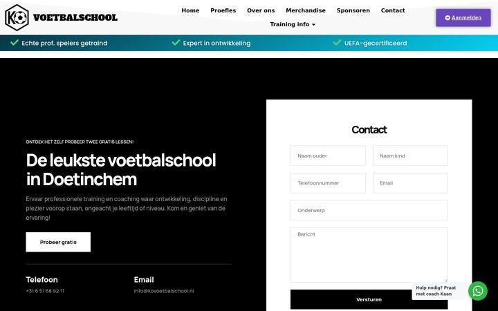 Skærmbillede af kovoetbalschool.nl