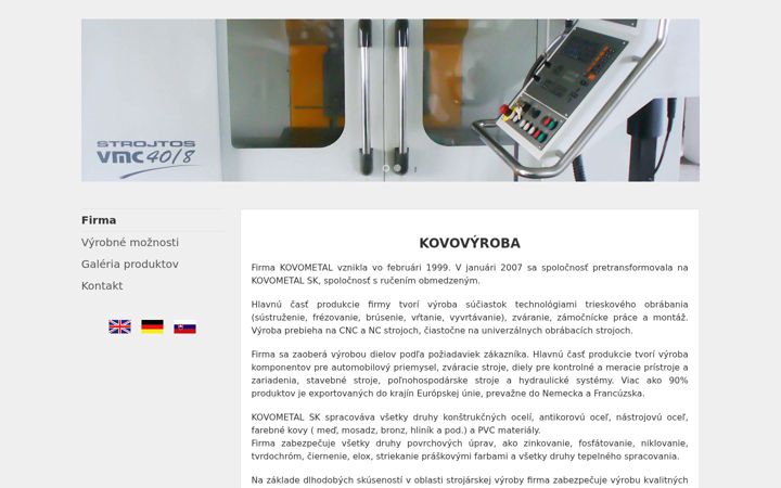 Ekraanipilt saidist kovometal.sk