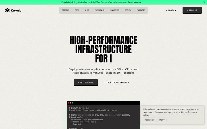 Screenshot of koyeb.com