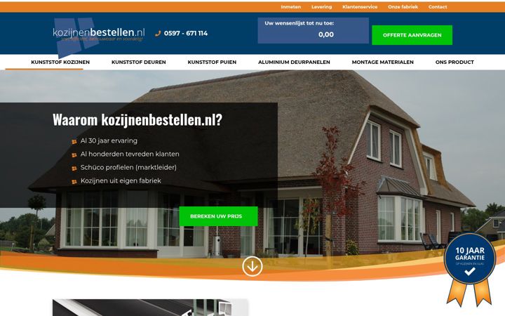 Zrzut ekranu kozijnenbestellen.nl
