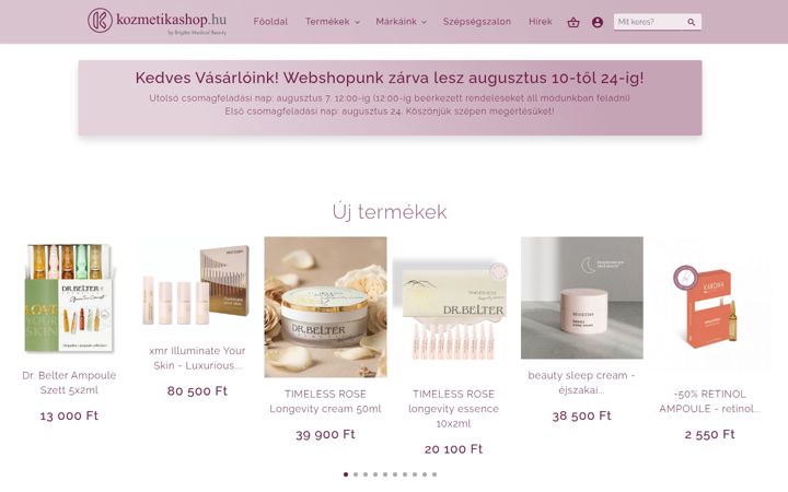 Screenshot of kozmetikashop.hu