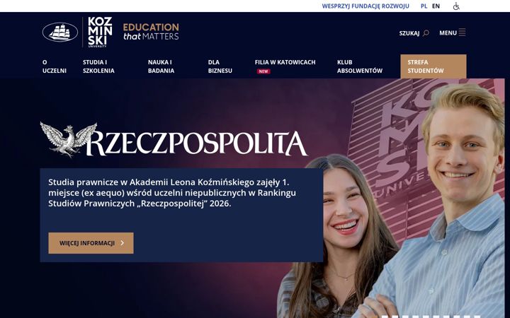 Screenshot of kozminski.edu.pl