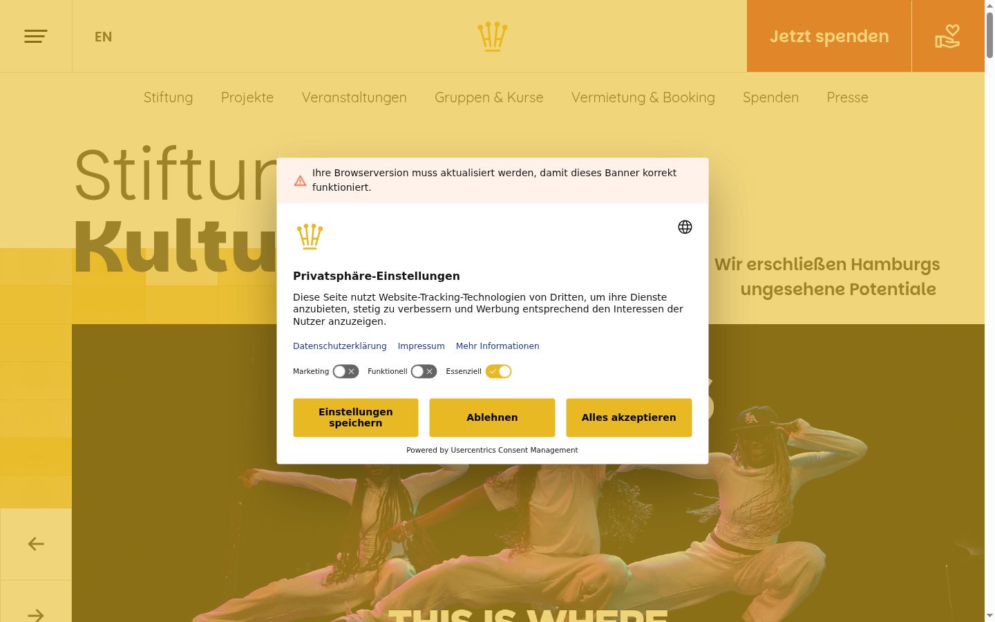 Screenshot of the consent banner shown before any interaction