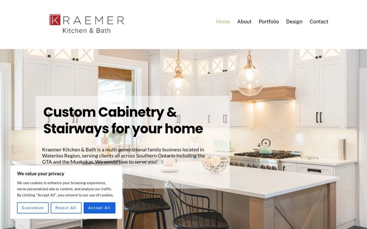 Screenshot of kraemerkitchens.ca