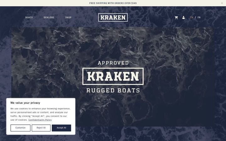 Screenshot of krakenboats.com