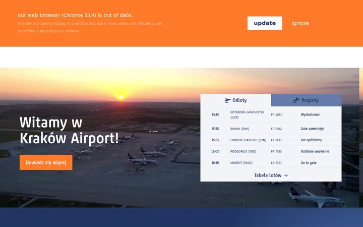 Skærmbillede af krakowairport.pl