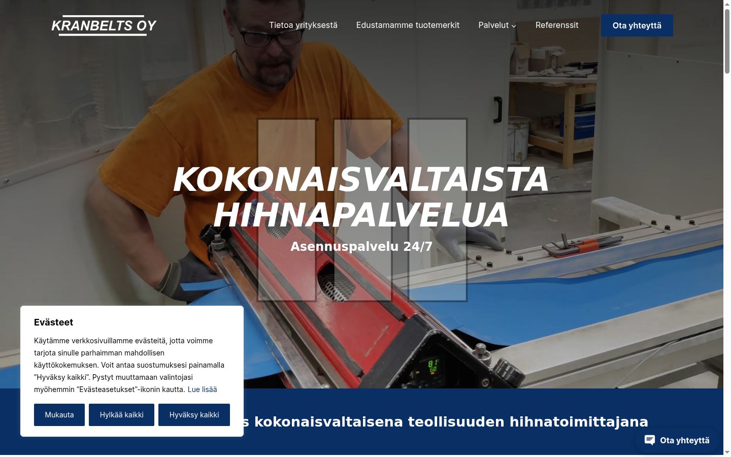 Kuvakaappaus suostumusbannerista, joka näytettiin ennen mitään vuorovaikutusta