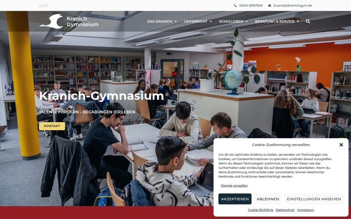 Screenshot of kranich-gymnasium.de