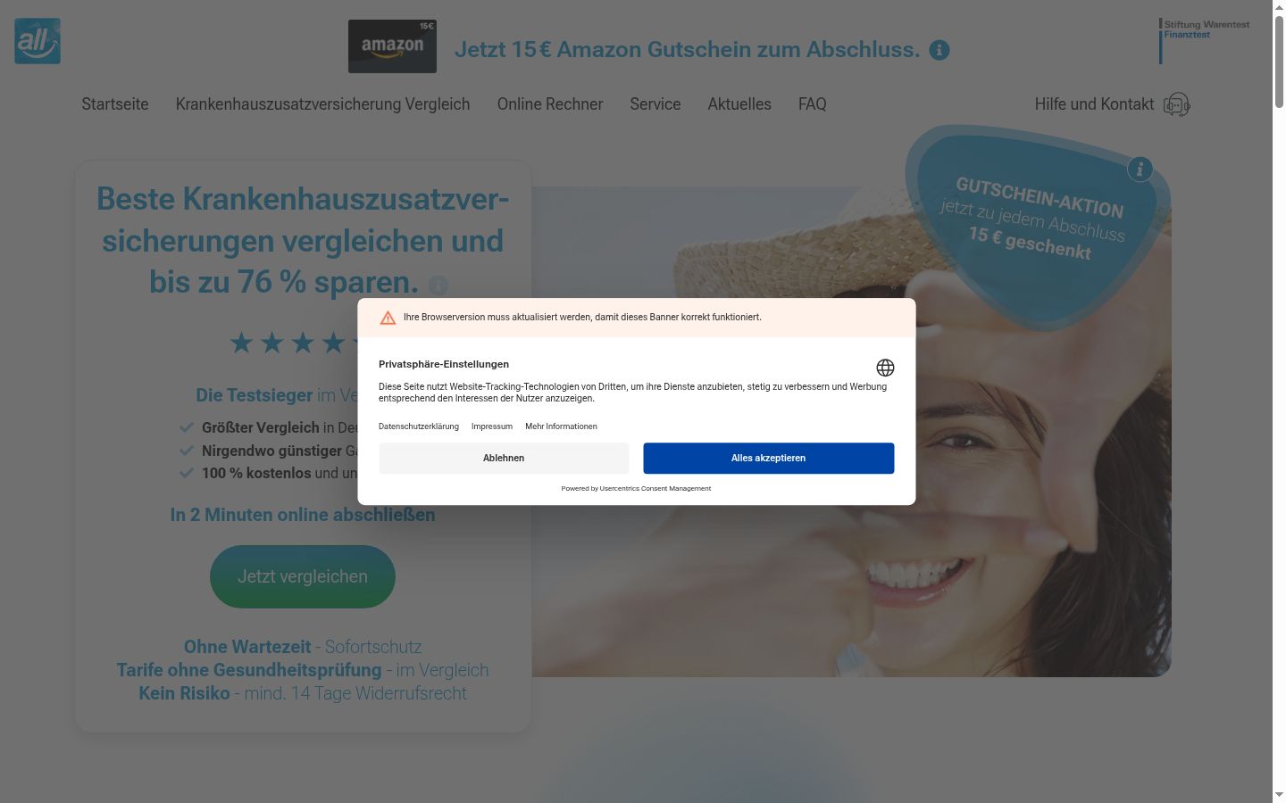 Snimka zaslona bannera za privolu prikazanog prije bilo kakve interakcije