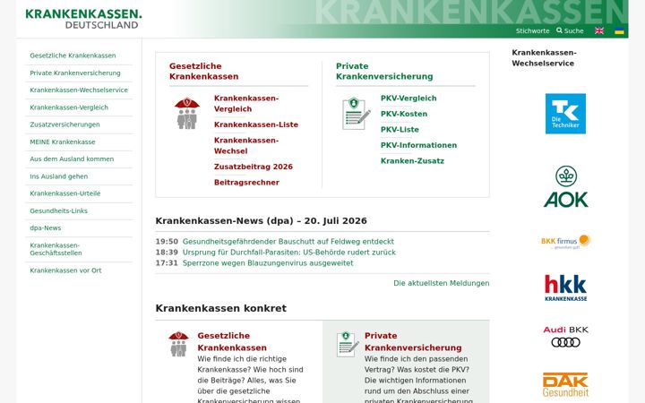 Screenshot of krankenkassen.de