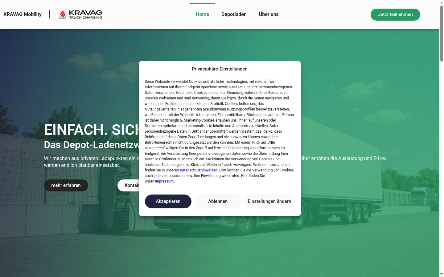 Screenshot des Einwilligungsbanners vor jeglicher Interaktion