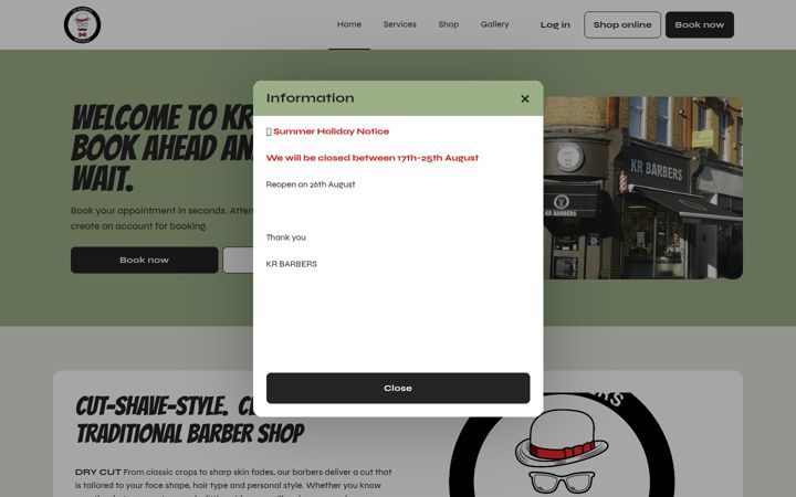 Screenshot of krbarbers.co.uk